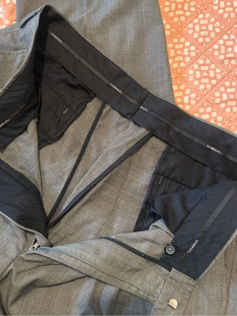 Mens Gray Pinstripe Pleated Dress Trousers